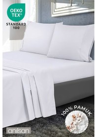 Resim Beyaz Tek Kişilik Nevresim Takımı %100 Pamuk, 63 Tel, Çarşaf, Nevresim Ve Yastık Kılıfı 