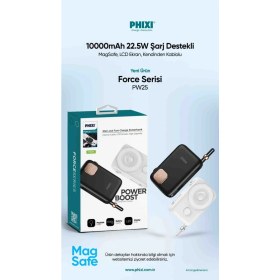 Resim Phixi Force PW25 10000mAh 22.5W Kendinden Kablolu MagSafe Powerbank - Kablosuz Mini Şarj Cihazı - Dijital Ekran - Taşınabilir Şarj Cihazı 