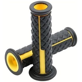 Resim Tongdashop Sarı 2 Adet Motosiklet Gidon Tutmaç Ucu - 7/8" 22mm Kavrama Artırıcı Siyah Desenli Kauçuk, Off-road Ve Cafe Racer Modelleri İçin 