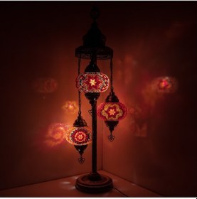 Resim Retro 3'lü Mozaik Lambader, El Yapımı Mozaik Lamba, Osmanlı Aydınlatmaları, Türk El Sanatları Lambader 