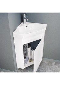 Resim Orka Zag 45 Cm Mdf Beyaz Köşe Mini Banyo Dolabı Takımı Beyaz 