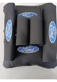 Resim Ford Uyumlu Nakış İşlemeli Oto Boyun Yastığı+emniyet Kemer Pedi+tutma Kolu Koruyucu Siyah 