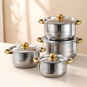 Resim 4'lü Paslanmaz Çelik Tencere ve Tava Seti - Ağır Hizmet Tipi 410 Paslanmaz Çelik Yapı, Kolay Temizlenir, İndüksiyon Uyumlu, Kamp, Piknik, Evde Yemek Pişirme için 