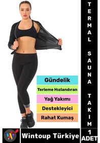Resim Gündelik Spor Kullanım Terleme Hızlandıran Rahat Termal Sauna Uzun Kol Takım Siyah 