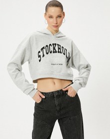 Resim Koton Kısa Kapşonlu Kolej Sweatshirt Rahat Kalıp Kar Melanj 4sal10390ık Gri Melanj 