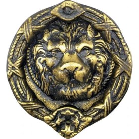Resim Antika Tarz Dekoratif Pirinç Aslan Kapı Tokmağı, Taktak - 185 Mm, Antik 