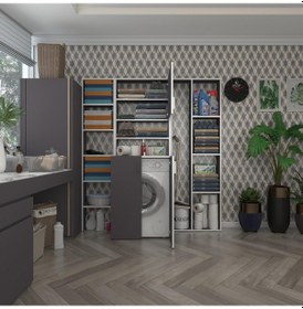 Resim Kenzlife Çamaşır Makinesi Dolabı Kasparovmega Gri 180 156 55-20 Banyo Kapaklı Arkalıksız Çok Renkli 