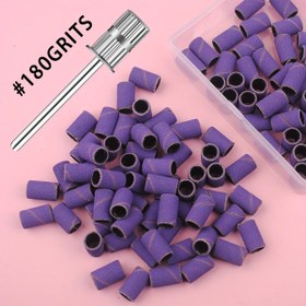 Resim 180 Grit Mor Aşındırıcı Bantlar Mandrel Matkap Ucu ile - Profesyonel Manikür ve Pedikür Seti Tırnak Sanatı, Cila Temizleme ve Pürüzsüzleştirme İçin 