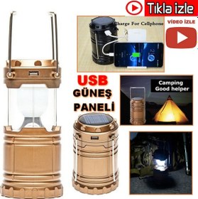 Resim Büyük Boy Kamp Lambası Güneş Enerjili Kamp Çadır Feneri Led Solar Siyah 