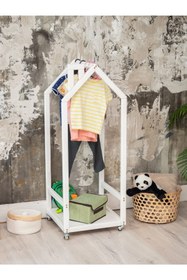 Resim OPPİPO Montessori Ahşap Çocuk Odası Açık Gardırop Beyaz - Montessori Askılık - Montessori Mobilya 