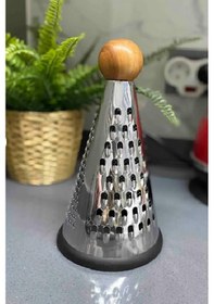 Resim Ahşap Saplı Tutamaçlı Paslanmaz Çelik Silikon Tabanlı Lüks El Rendesi - Konik/huni Şekillinde Top Kapak Rende 