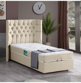 Resim Setaymobilya Baza, Matilda Tek Kişilik Baza + Başlık + Comfort Yatak, Krem 