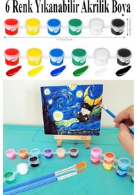 Resim Mini Şövale 20x20 Cm Tuval 3 Ml Akrilik Boya 6 Renk Ve Fırça 1 Paket 20x20 Mini Tuval Masaüstü Küçük Şövale Boyama Seti 