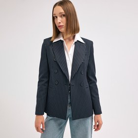 Resim Lacivert Çizgili Blazer Ceket - 38 / Lacivert 