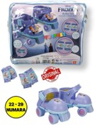 Resim Frozen Çantalı Dizlik ve Dirseklikli 4 Teker Paten Seti - Mor - (22 - 29 Numara için Ayarlanabilir) 