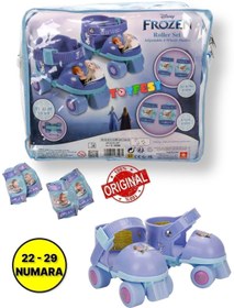 Resim Frozen Çantalı Dizlik ve Dirseklikli 4 Teker Paten Seti - Mor - (22 - 29 Numara için Ayarlanabilir) 
