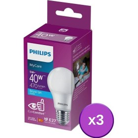 Resim Philips Led 5-40W Ampul 6500K Beyaz Işık 3Lü 