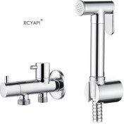 Resim RCYAPI Spiralli Taharet El Duşu 1/2 - 3/8 Çift Çıkışlı Musluk Seti Tuvalet Duş Spreyi Shattaf Taharetmatik 