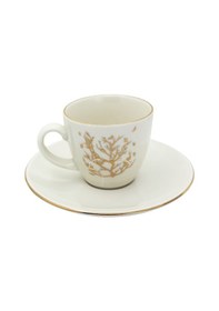 Resim Altın Hayat Ağacı Desenli Klasik 2 Kişilik Porselen Kahve Fincan Takımı Altın 