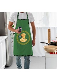 Resim Yeşil Büst Detaylı Mutfak Önlüğü Keten Kumaş, Uluslararası Yıkama Ve Solmama Sertifikası Çok Renkli 