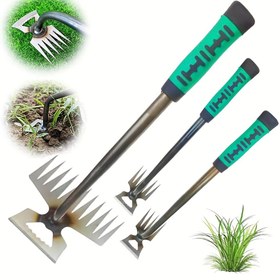 Resim 1 adet Dayanıklı Manganez Çelik El Yaprak Çıkarıcı, Bahçe ve Avlu için Çok Fonksiyonlu El Tipi Yabani Otların Çıkarılması Aracı, Verimli Kök Çıkarma Yaprak Çıkarıcı 