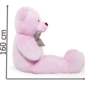 Resim Larskas 160 cm Papyonlu Peluş Ayı-Dev Boy-Sevgiliye Özel Hediye - Yerli (Pembe) 
