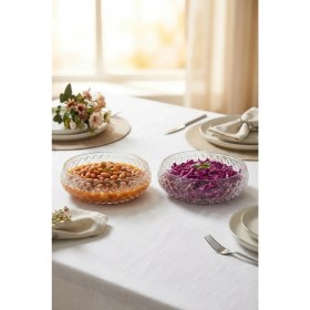 Resim Glamis Selen Concept Kafes Model El Yapımı Büyük Boy Cam Salata Kasesi 2 'li Set 