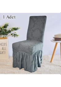 Resim StarMall Jakarli Şal Desen Etekli Sandalye Örtüsü, Yüksek Kaliteli, Yıkanabilir, Esnekli, Lastikli 1 Adet Koyu Gri 