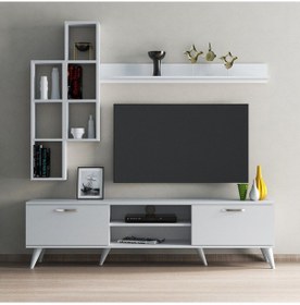 Resim Mega 180 Lik Kitaplıklı Raflı Tv Ünitesi Beyaz - Tvu0301 