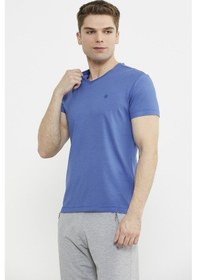 Resim V Yaka Basic Kısa Kol Tişört - Saks Saks 