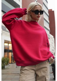 Resim Madmext Madmext MG1559 Bisiklet Yaka Basic Kadın Sweatshirt - Fuşya 