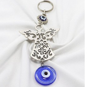 Resim El Yapımı Cam Nazar Boncuklu Melek Figürlü Anahtarlık, Hediyelik 