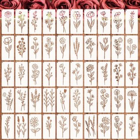 Resim 50 Adet Mini Yabani Çiçek El Sanatları Şablonu - 8.89 x 5.08 cm Detaylı Çiçekli Tasarımlı Plastik Kalıplar DIY Projeleri, Kart Yapımı ve Ev Dekoru için - Yetişkinler İçin Mükemmel, Yeniden Kullanılabilir El Sanatları Şablonları 