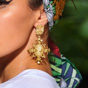Resim Günlük ve Parti Kullanımı İçin Kabartmalı Güzellik Portresi ile Şık Vintage Esintili Boho Sallantılı Küpeler - Çinko Alaşım, Demir Çiviler 
