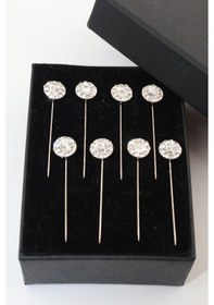 Resim Numetal 8li Yuvarlak Taşlı Eşarp Ve Şal İğnesi. Eşarp İğnesi. Şal İğnesi. Türban İğnesi. Başörtü İğnesi Beyaz 