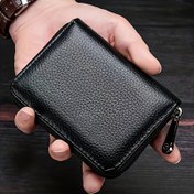 Resim Faux Leather Card Holder Wallet, Casual Style, Multi-Purpose, RFID Blocking, Secure Zippered Passport & Document Organizer, erkekler ve kadınlar için dayanıklı, çoklu kredi ve iş kartı yuvaları ile. 