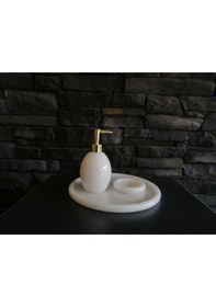 Resim Beyaz Mermer Oval 3'lü Banyo Seti Beyaz 