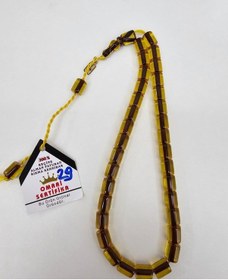 Resim Omari İmzalı Sertifikalı Alman Faturan Sıkma Kehribar Tesbih 9x12 Mm Teker Kesim 