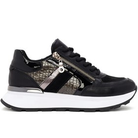 Resim Derimod Kadın Siyah Kalın Tabanlı Fermuarlı Deri Sneaker 24WFD210114 