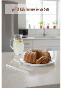 Resim Akrilik Beyaz Kek Fanusu Ve Servis Seti - 33 X 39 X 14 Cm Çok Renkli 