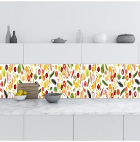Resim Mutfak Tezgah Arası Folyo Fayans Kaplama Folyosu Sebze Meyveler Kolaj 