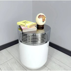 Resim Evden İste Elegant Dekoratif Krom Darbuka Parlak Beyaz Sehpa 60 cm 