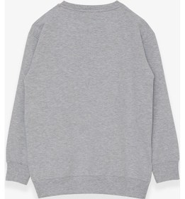 Resim Breeze Kız Çocuk Sweatshirt Yazı Baskılı Yırtmaçlı 9-14 Yaş, Açık Gri Melanj Gri 