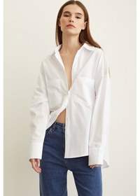 Resim Never More Omuzda Boncuk Detaylı Oversize Gömlek Beyaz 