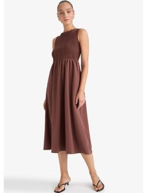 Resim Defacto Bisiklet Yaka Terry Cotton Kolsuz Midi Elbise F5807ax25aubn320 Kahve 