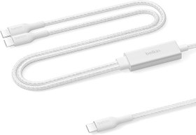Resim Belkin BoostCharge Pro 2'si 1 Arada 140 W USB-C- USB-C Örgülü Çift Şarj Kablosu 1.5M Beyaz 