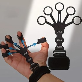 Resim Parmak rehabilitasyonu için tasarlanmış silikon parmak antrenörü ve bilek gerginlik aracı, tüm beş parmağın bükülmesi ve gerilmesi için bir kavrama cihazı özelliği, onu fitness severler için ideal bir hediye haline getiriyor. 
