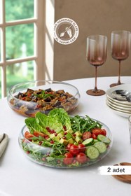 Resim Selen Concept Simge Model Büyük Boy El Yapımı Cam Salata Kasesi 2'li Set 