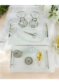 Resim Gümüş Mermer Söz Tepsisi Ve Damat Kahve Fincan Tepsisi Gold Gold 
