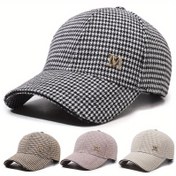 Resim Tüm Mevsimler İçin Şık Houndstooth Desenli Beyzbol Şapkası, Pamuk, Hafif, Dokuma, Esnek Olmayan, Yalnızca El Yıkama - Unisex Şık Casual Ördek Gagası 
